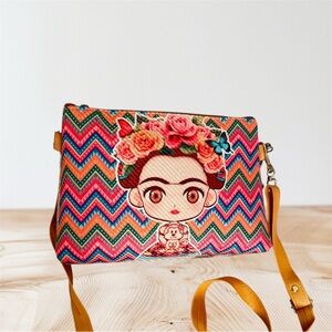 Colorful Frida Kahlo Patterned Crossbody Bag